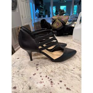 Sole Society Black Strappy Pointed Toe Low Heel Pumps sz 11 EUC
